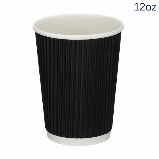 12oz Tall Black Ripple Wall Hot Cup (PE Lined) (500 pack)
